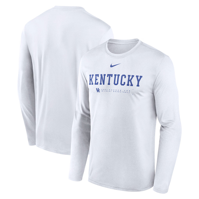 Men's Kentucky Wildcats White 2025 Courtside Basketball Shootaround Legend Dri-FIT Long Sleeve T-Shirt